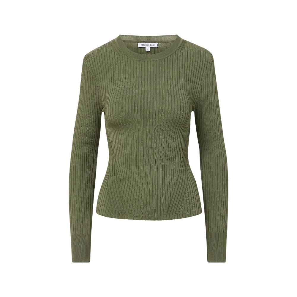 Veronica Bread Green Ribbed Knit Sweater
